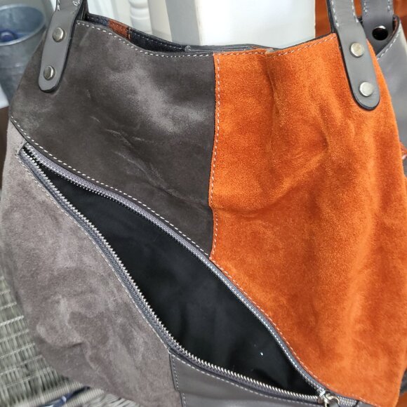 Innue Patchwork Leather Suede Italian Bag Hobo Style Purse Oversized - Picture 6 of 16